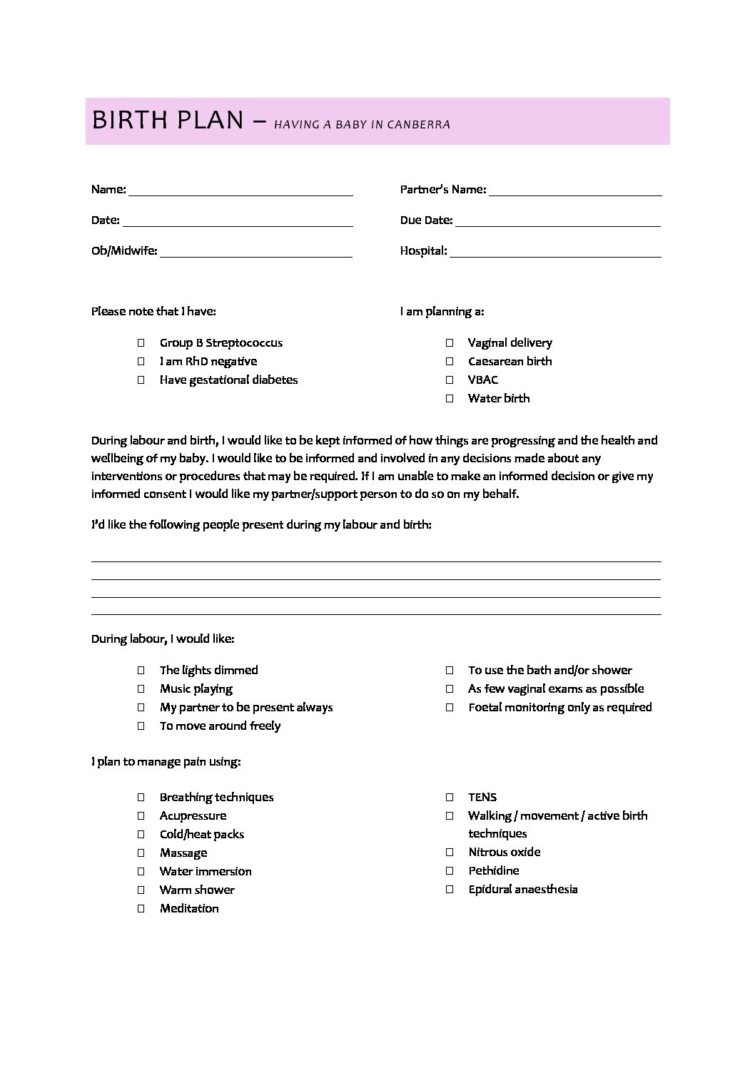birth-plan-template-having-a-baby-in-canberra for Free Printable Birth Plan Template Birth Plan-Template - Having a Baby in Canberra for Free Printable Birth Plan Template